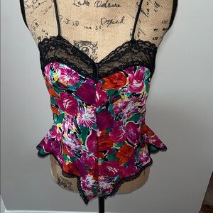 Vintage Tres Chic Multicolor Floral Lingerie Bodysuit Medium